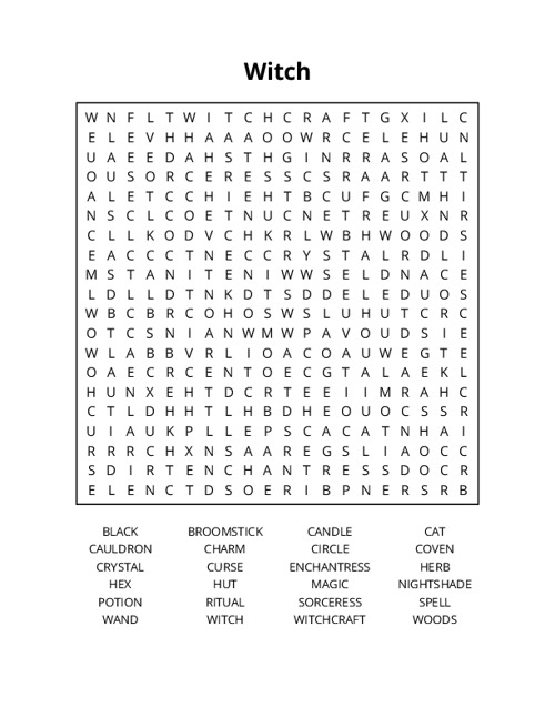 Witch Word Search Puzzle