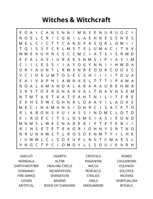 Witches & Witchcraft Word Search Puzzle