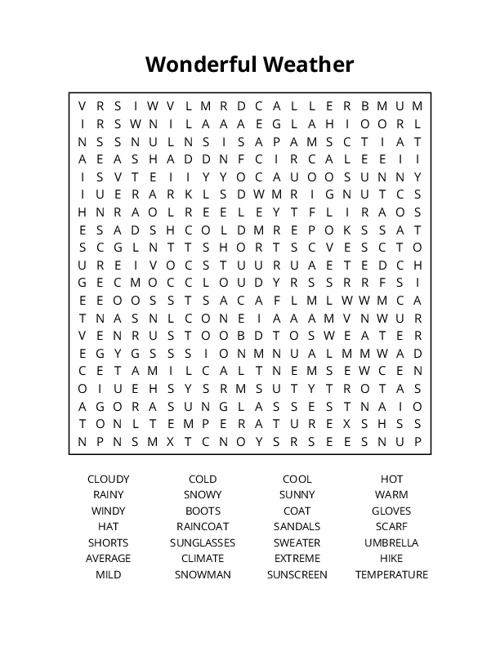 Wonderful Weather Word Search Puzzle