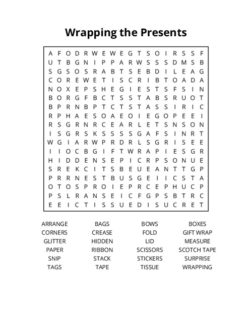 Wrapping the Presents Word Search Puzzle