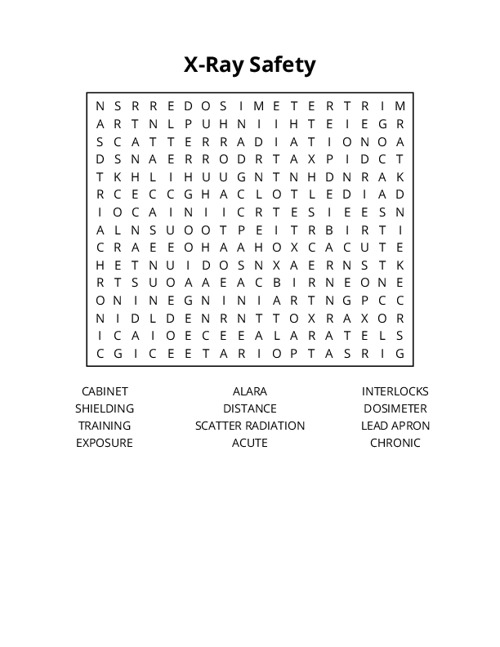 X-Ray Safety Word Search Puzzle