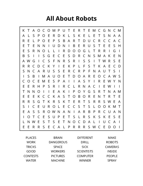 All About Robots Word Search Puzzle
