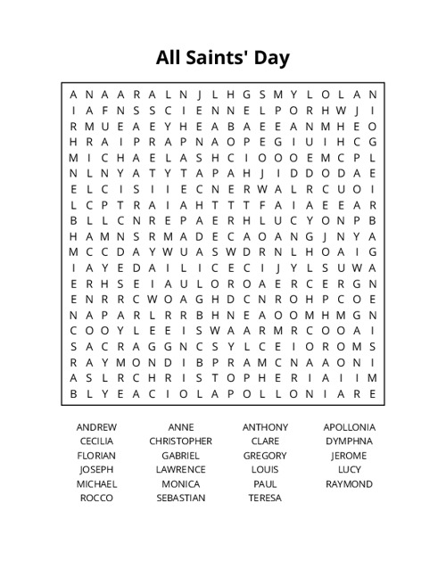 All Saints Day Word Search Puzzle