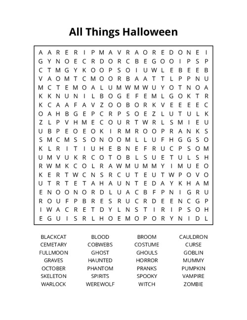 All Things Halloween Word Search Puzzle