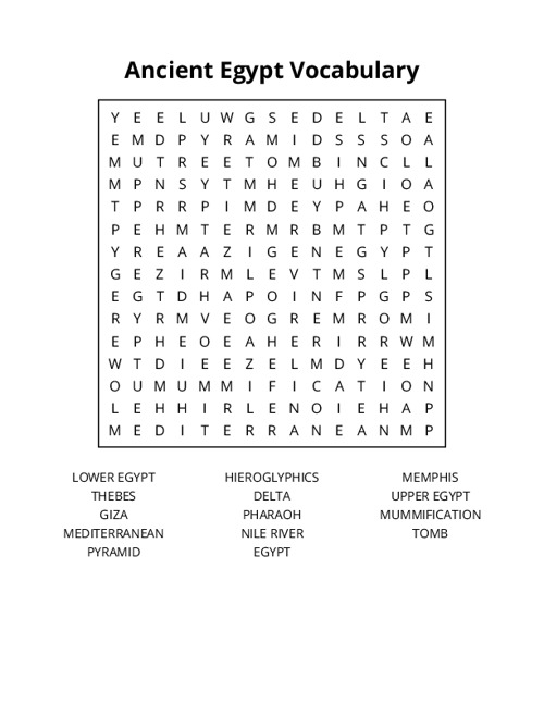 Ancient Egypt Vocabulary Word Search Puzzle
