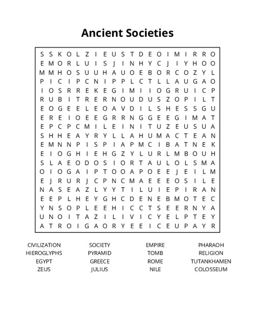 Ancient Societies Word Search Puzzle