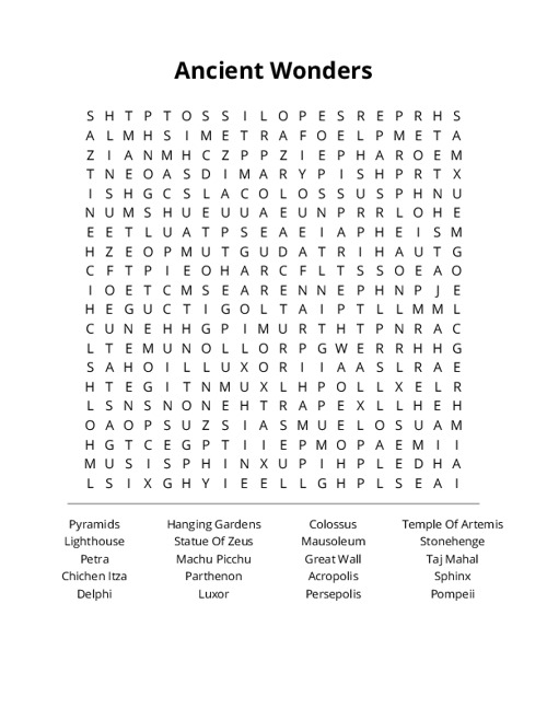 Ancient Wonders Word Search Puzzle