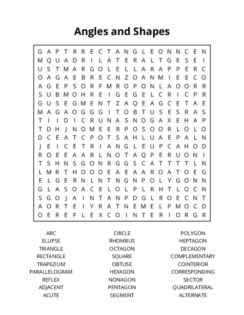 Angles and Shapes Word Search Puzzle