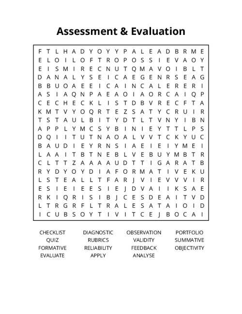Assessment & Evaluation Word Search Puzzle