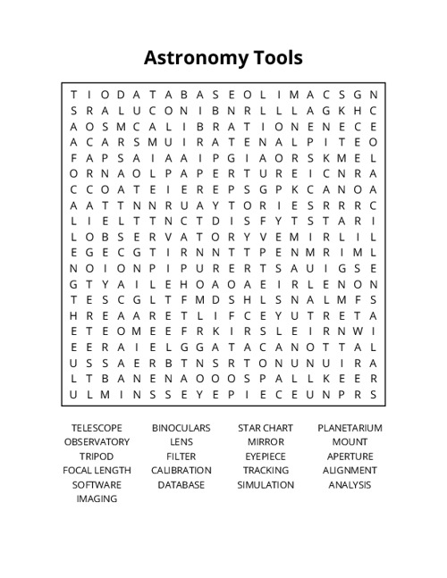 Astronomy Tools Word Search Puzzle