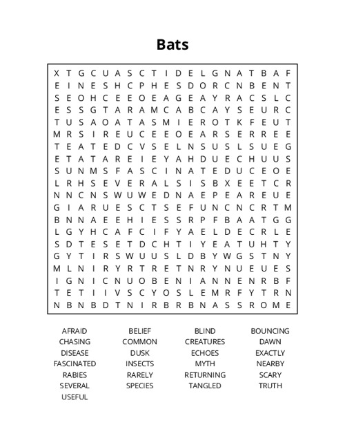 Bats Word Search Puzzle