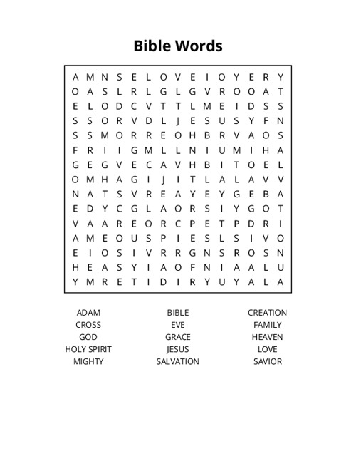 Bible Words Crossword Puzzle