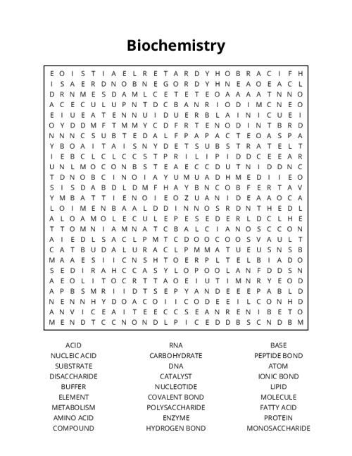 Biochemistry Word Search Puzzle