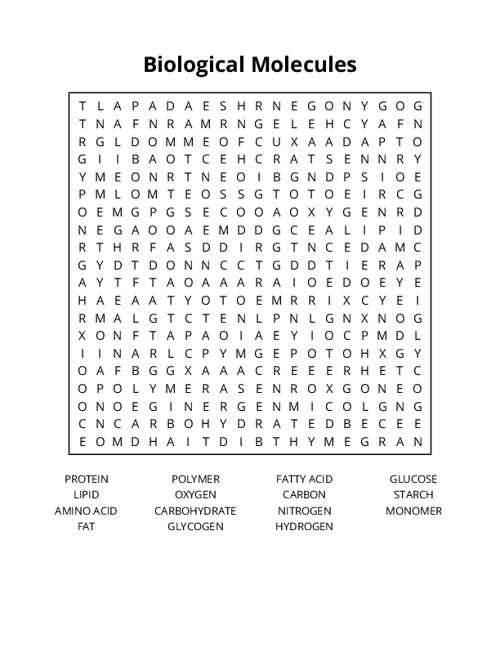 Biological Molecules Word Search Puzzle