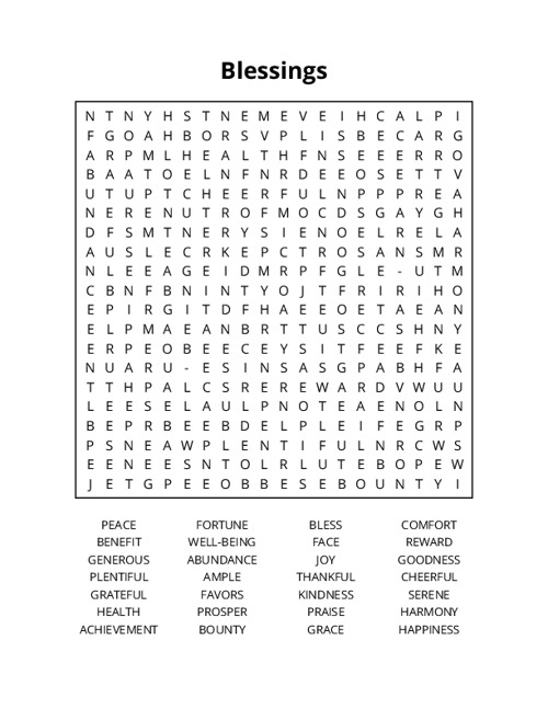 Blessings Word Search Puzzle