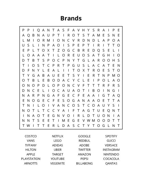 Brands Word Search Puzzle