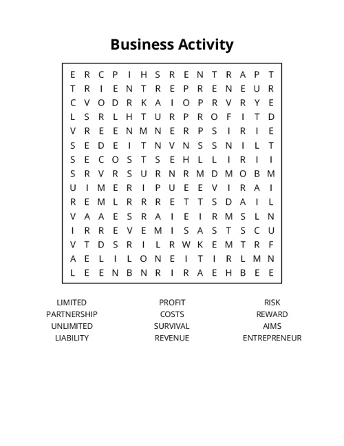 Business Activity Word Search Puzzle
