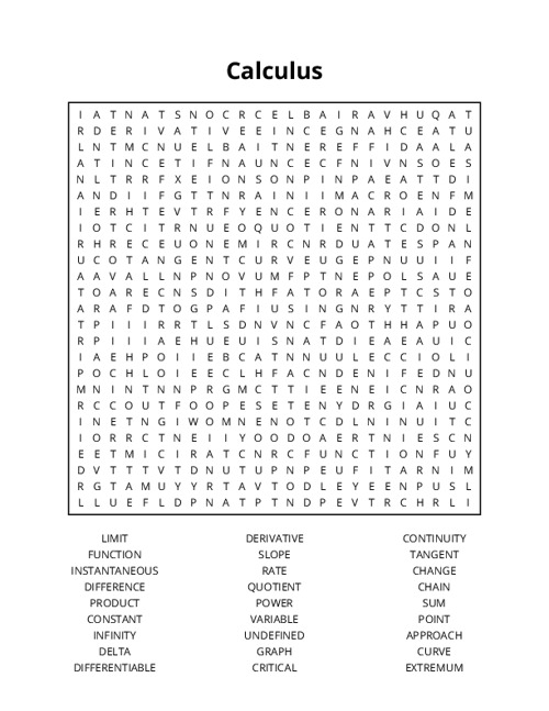 Calculus Word Search Puzzle