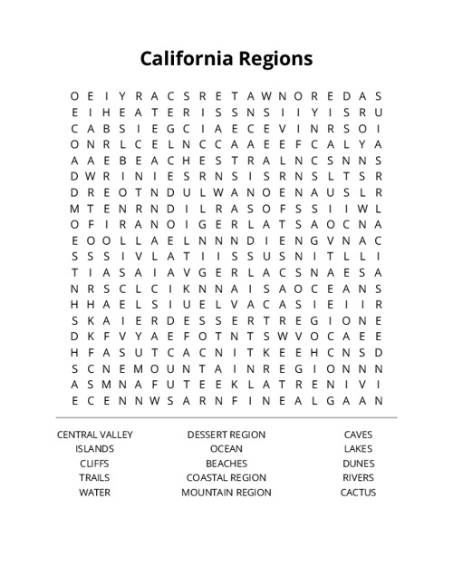 California Regions Word Search Puzzle
