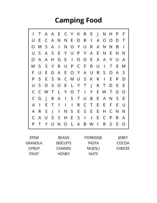 Camping Food Word Search Puzzle