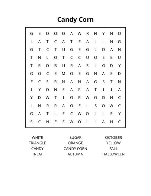 Candy Corn Word Search Puzzle