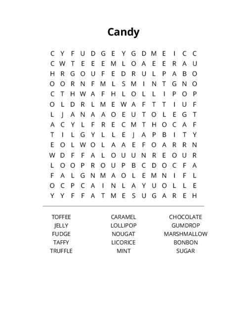 Candy Word Search Puzzle
