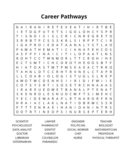 Career Pathways Word Search Puzzle