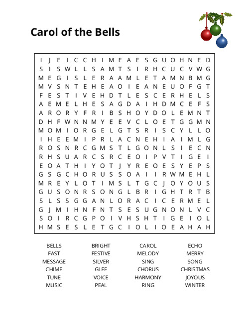 Carol of the Bells Word Search Puzzle