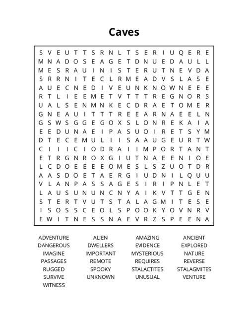 Caves Word Search Puzzle