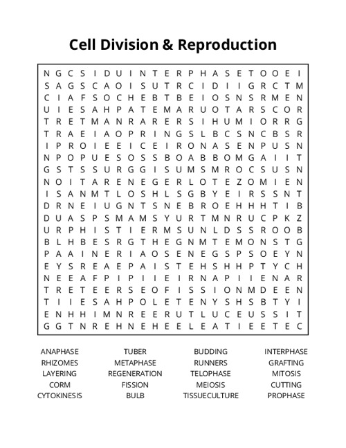 Cell Division & Reproduction Word Search Puzzle