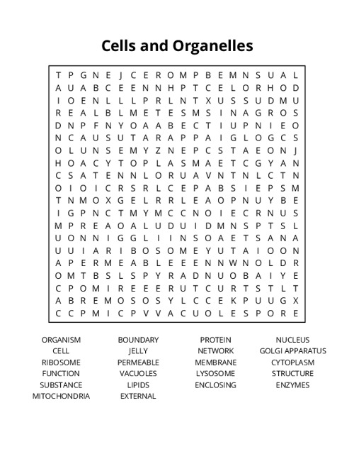Cells and Organelles Word Search Puzzle