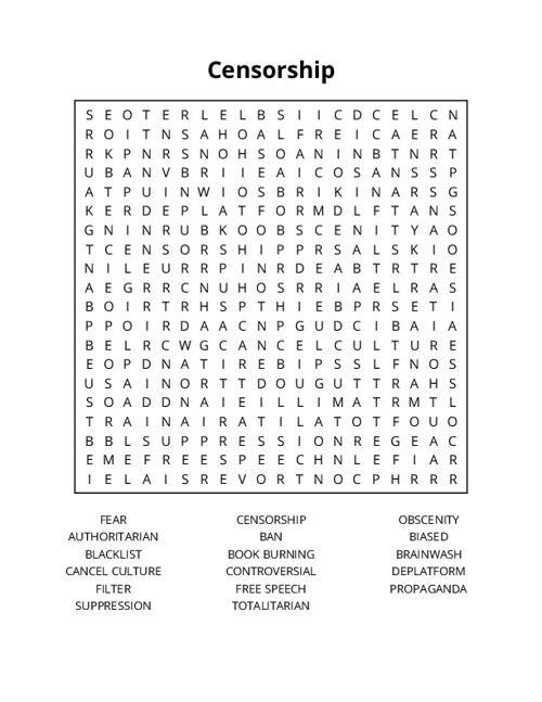 Censorship Word Search Puzzle