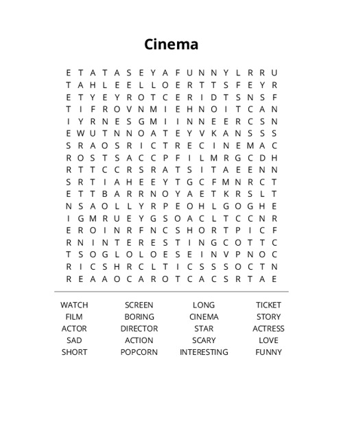 Cinema Word Search Puzzle