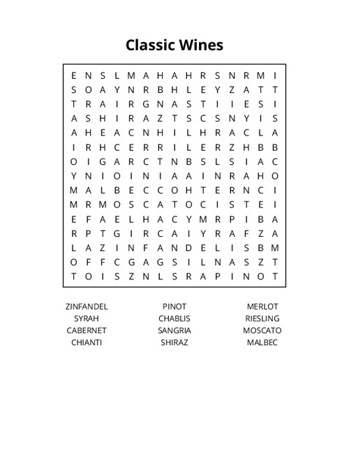 Classic Wines Crossword Puzzle