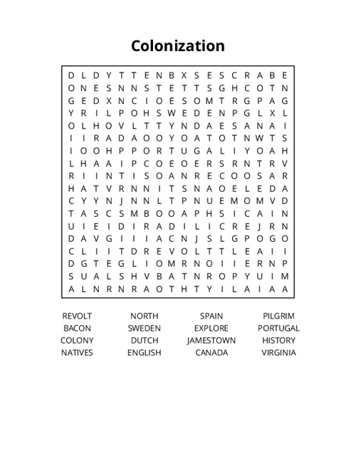Colonization Word Search Puzzle