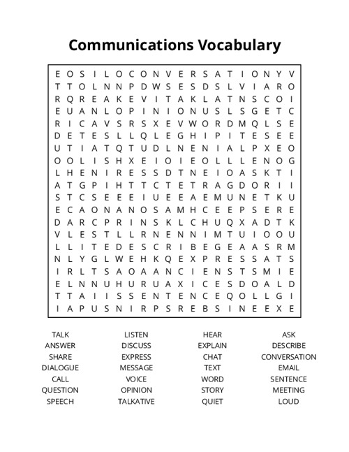 Communications Vocabulary Word Search Puzzle