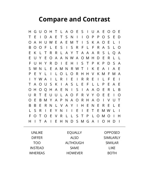 Compare and Contrast Word Search Puzzle