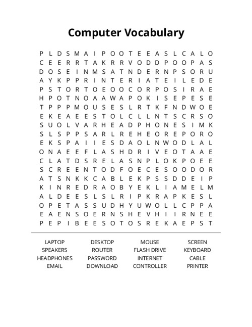 Computer Vocabulary Word Search Puzzle
