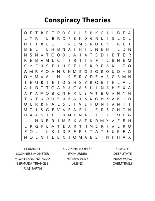 Conspiracy Theories Word Search Puzzle