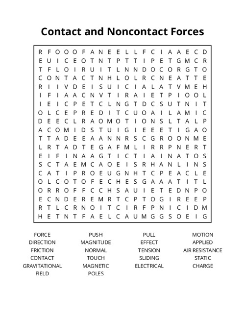 Contact and Noncontact Forces Word Search Puzzle