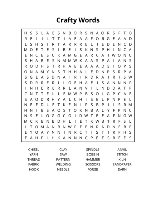 Crafty Words Word Search Puzzle