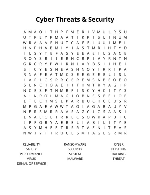 Cyber Threats & Security Word Search Puzzle