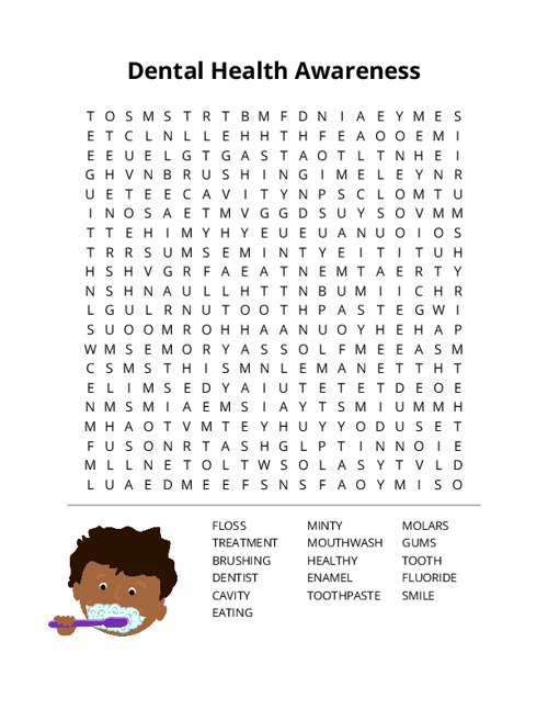 Dental Health Awareness Word Search Puzzle