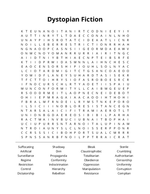 Dystopian Fiction Word Search Puzzle