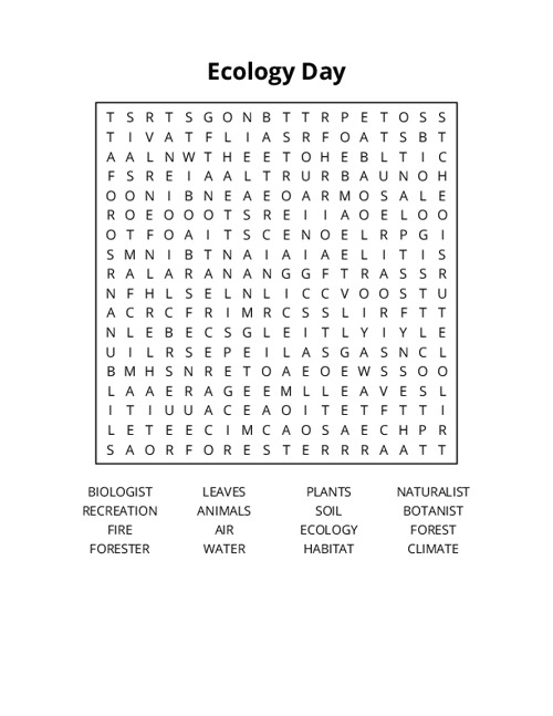 Ecology Day Word Search Puzzle
