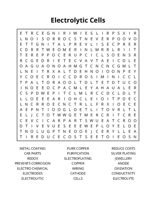 Electrolytic Cells Word Search Puzzle
