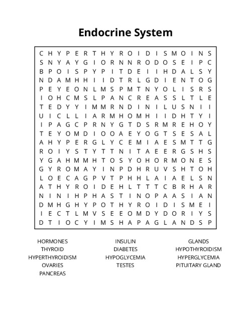 Endocrine System Word Search Puzzle