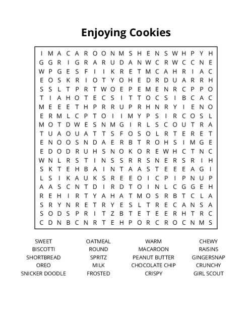 Enjoying Cookies Word Search Puzzle