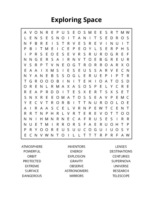 Exploring Space Crossword Puzzle