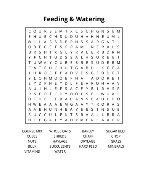 Feeding & Watering Word Search Puzzle